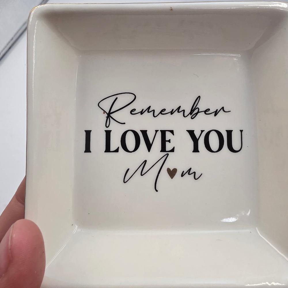 Koyzsen Remember I Love‎ You Mom Ceramic Jewelry Trinket Dish Tray Gold Rim O3